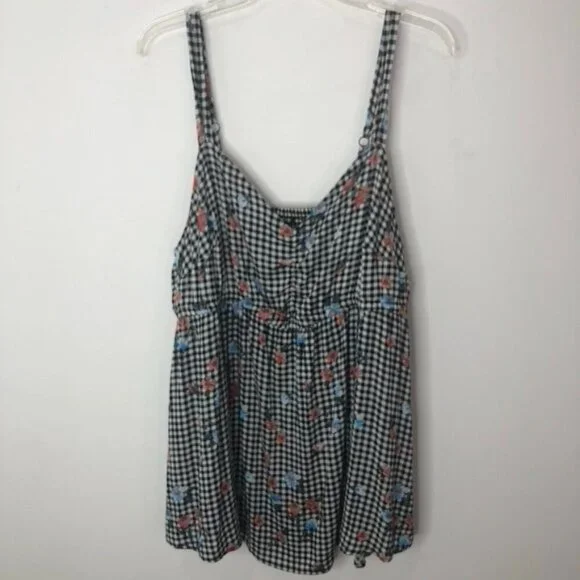 Torrid Womens Floral Gingham Top Size 2 18-20 2X Rayon/Spandex Black/White - Picture 2 of 14